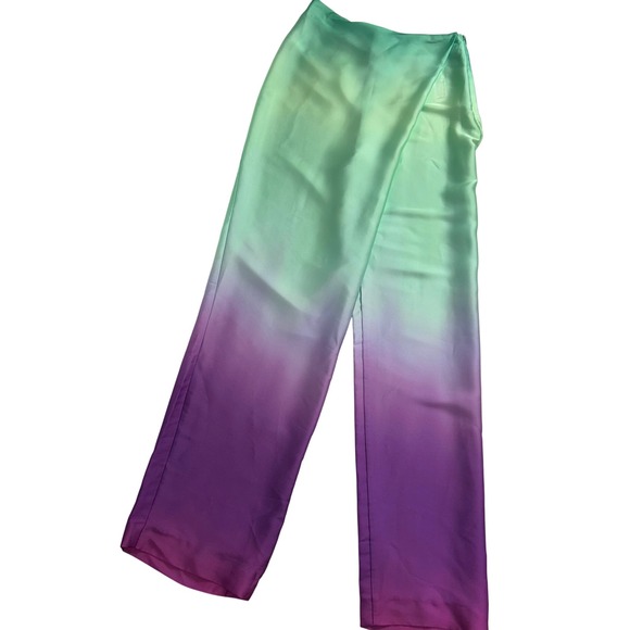 Zara Ombre Satin Pants High Waist Wide Leg Flowy Mint Purple Side Zip XS NWT - Picture 12 of 15